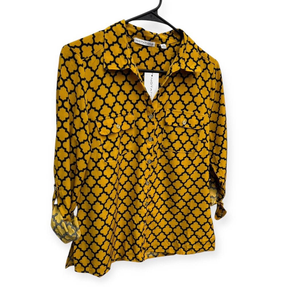 Notations Women’s Button Down Blouse Size PM
19”PTP. 25”L.